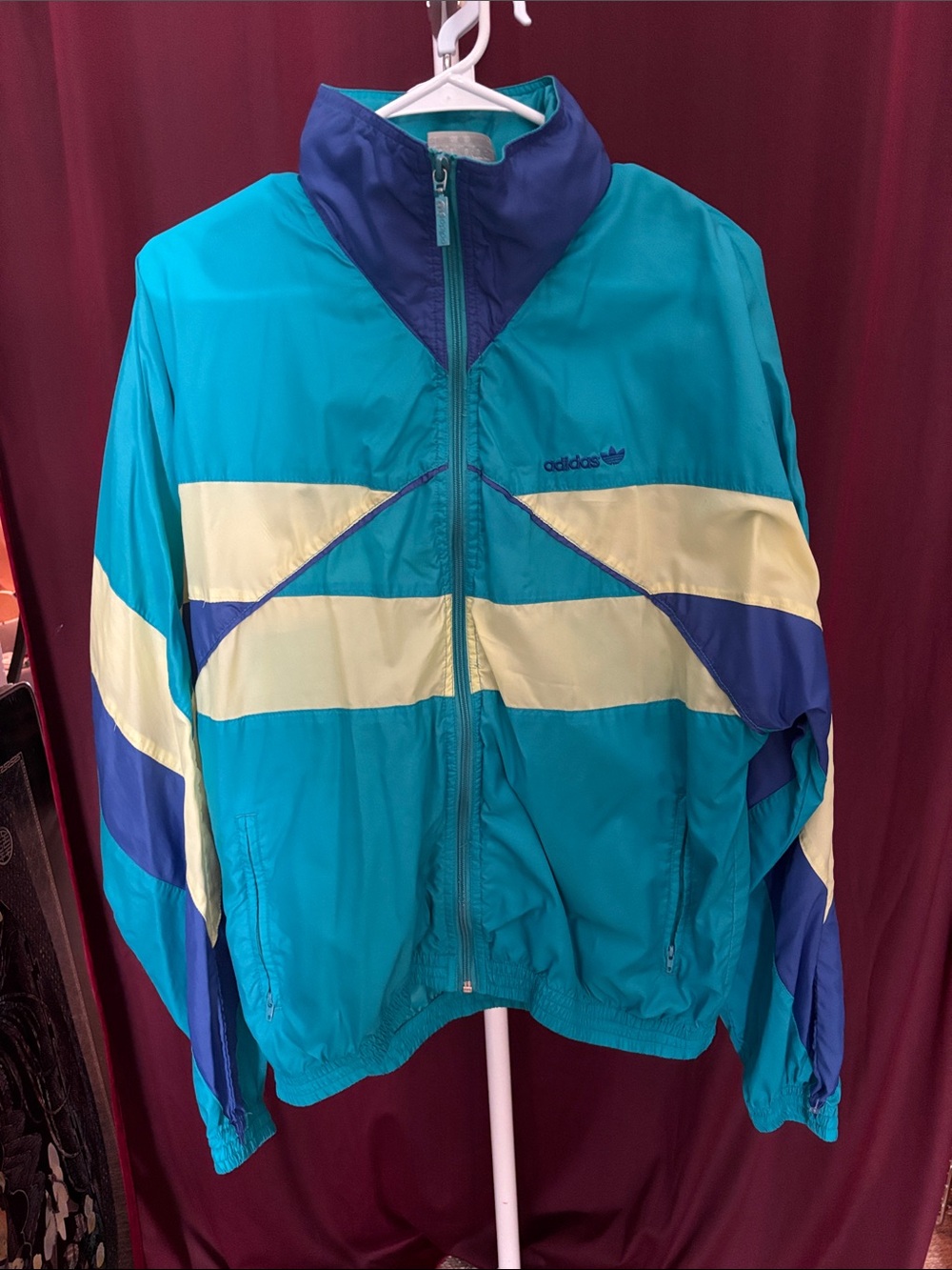 Adidas blue, Teal & Yellow Colorblock Windbreaker Jacket 90s
